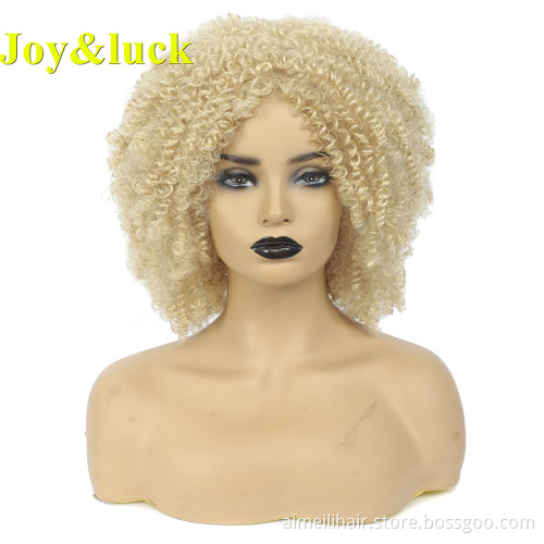 Wholesale Price Free Part 613 Blonde Party Machine Made Wigs for White Women Short Soft Afro Kinky Curly Synthetic Hair Wigs